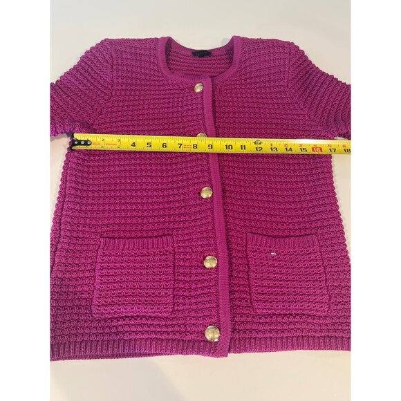 Talbots Womens XS Fuchsia Crochet Knit Cardigan With Gold Button Closure & Front - Picture 8 of 10